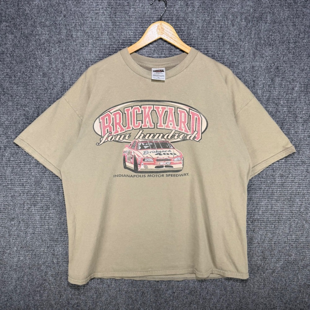 Vintage 90s Tultex Brickyard 400 NASCAR T-Shirt 2XL Tan Indianapolis Speedway